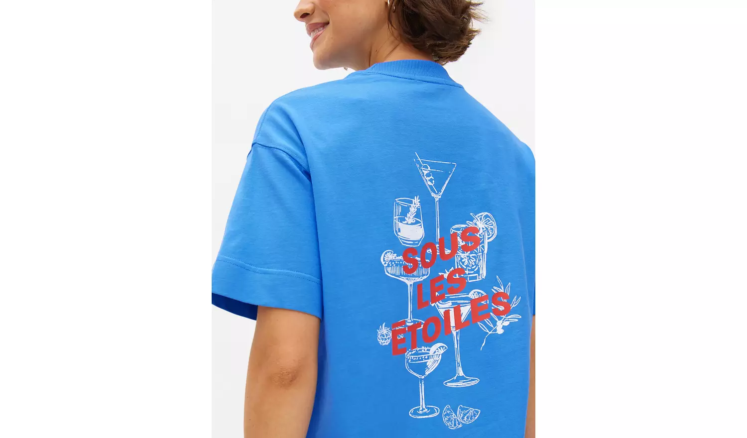Blue Cocktail Graphic Oversized T-Shirt XXL