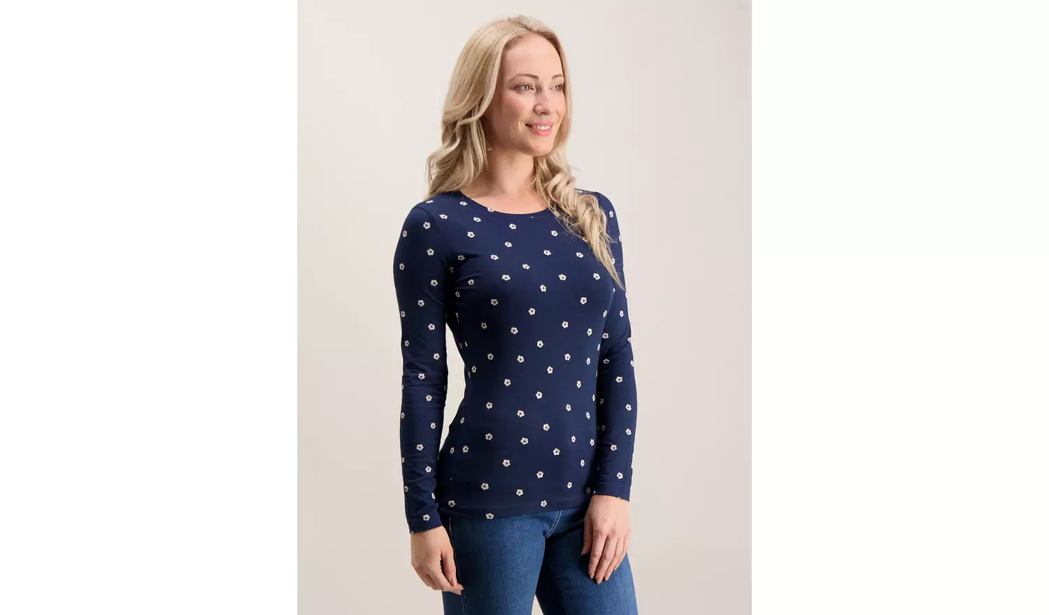 PETITE Navy Daisy Print Long Sleeve T-Shirt - 20