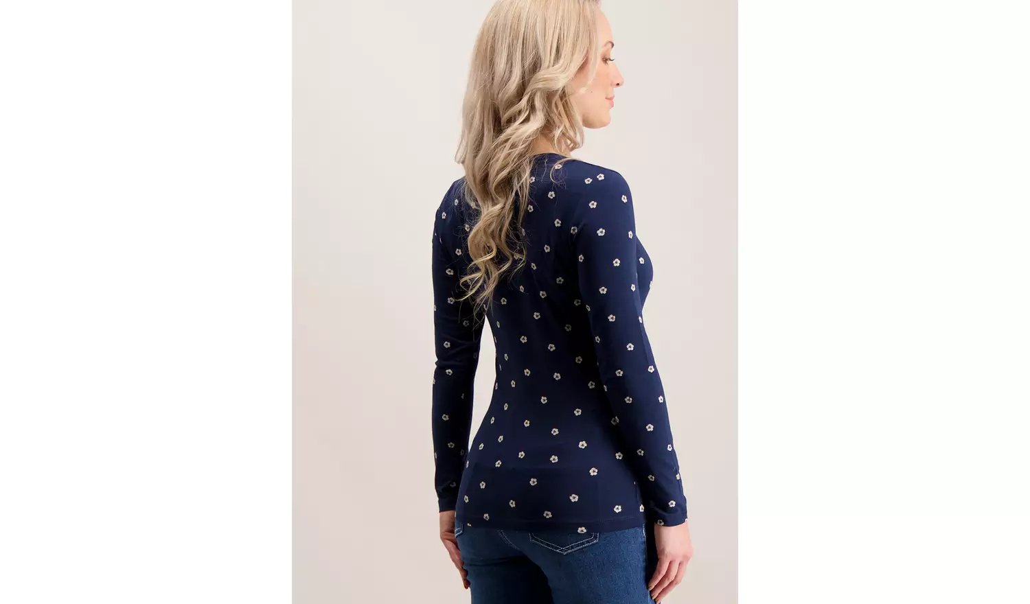 PETITE Navy Daisy Print Long Sleeve T-Shirt - 20