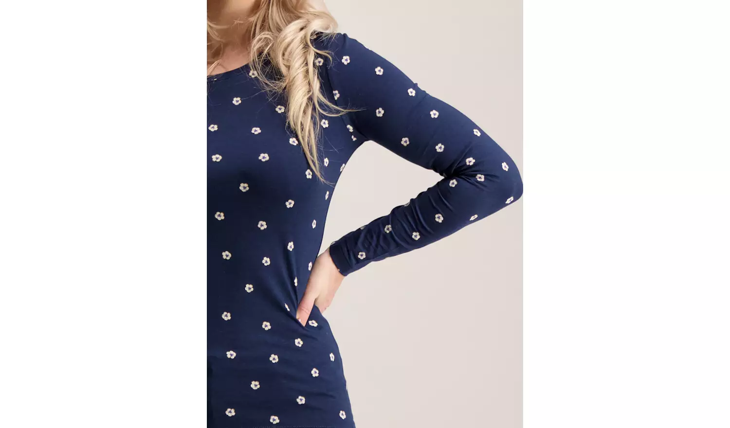 PETITE Navy Daisy Print Long Sleeve T-Shirt - 20