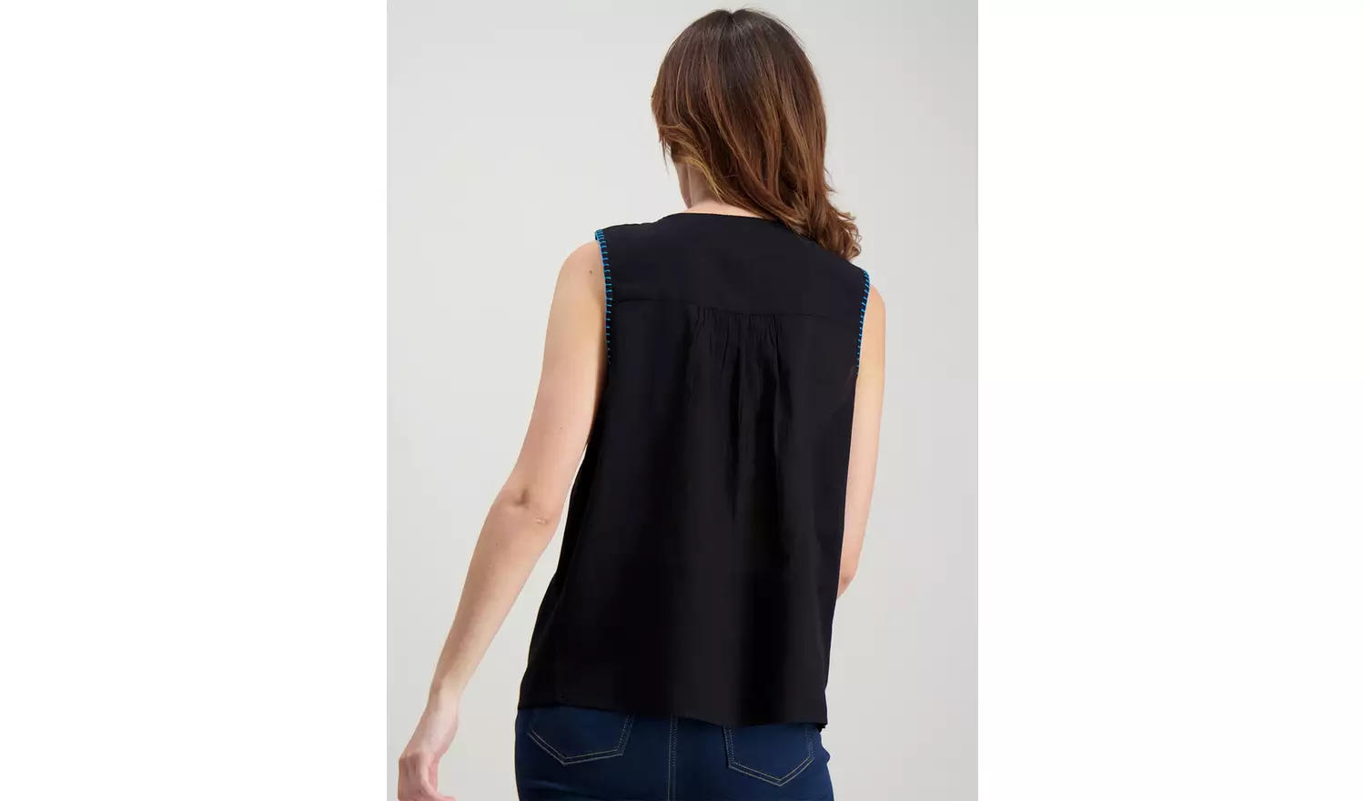 Black Embroidered Tassel Shell Top - 26