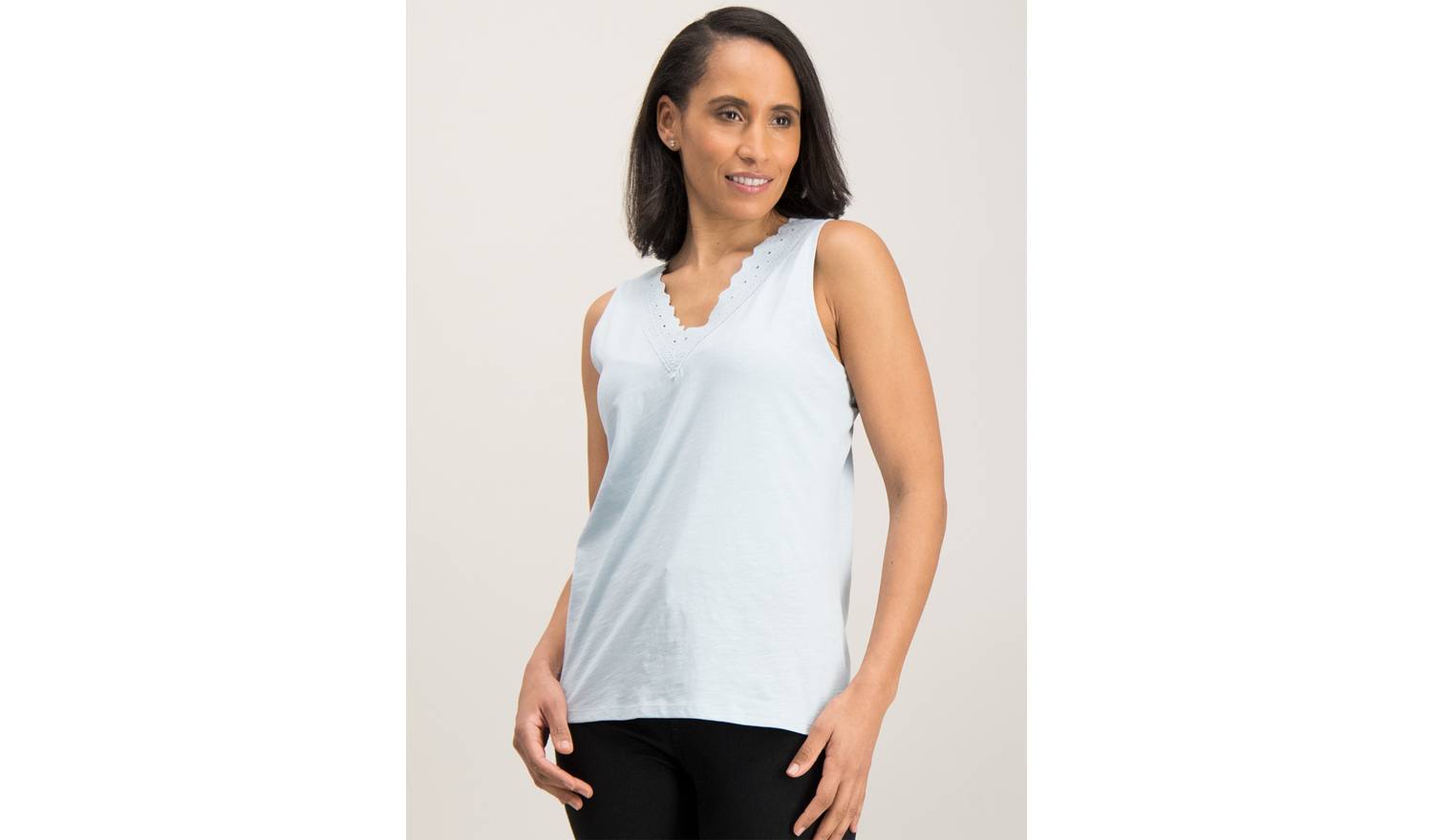 Pale Blue Lace Trim V-Neck Vest - 6