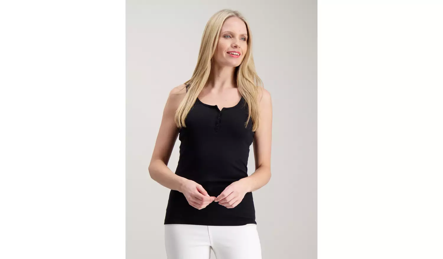Black Henley Vest Top - 6