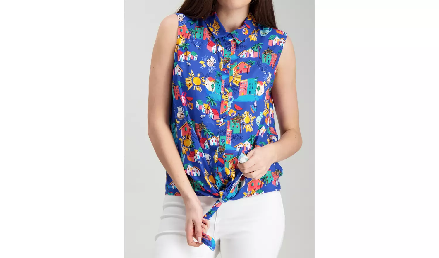 Multicoloured Tie Front Top - 6