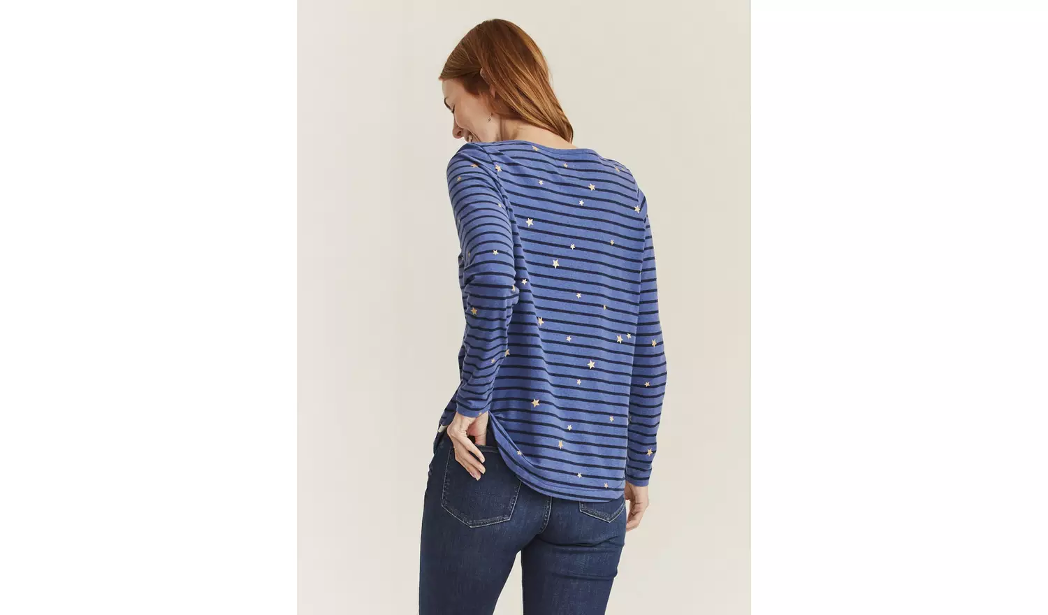 FATFACE Blue Organic Cotton Stars Breton Stripe Top - 14