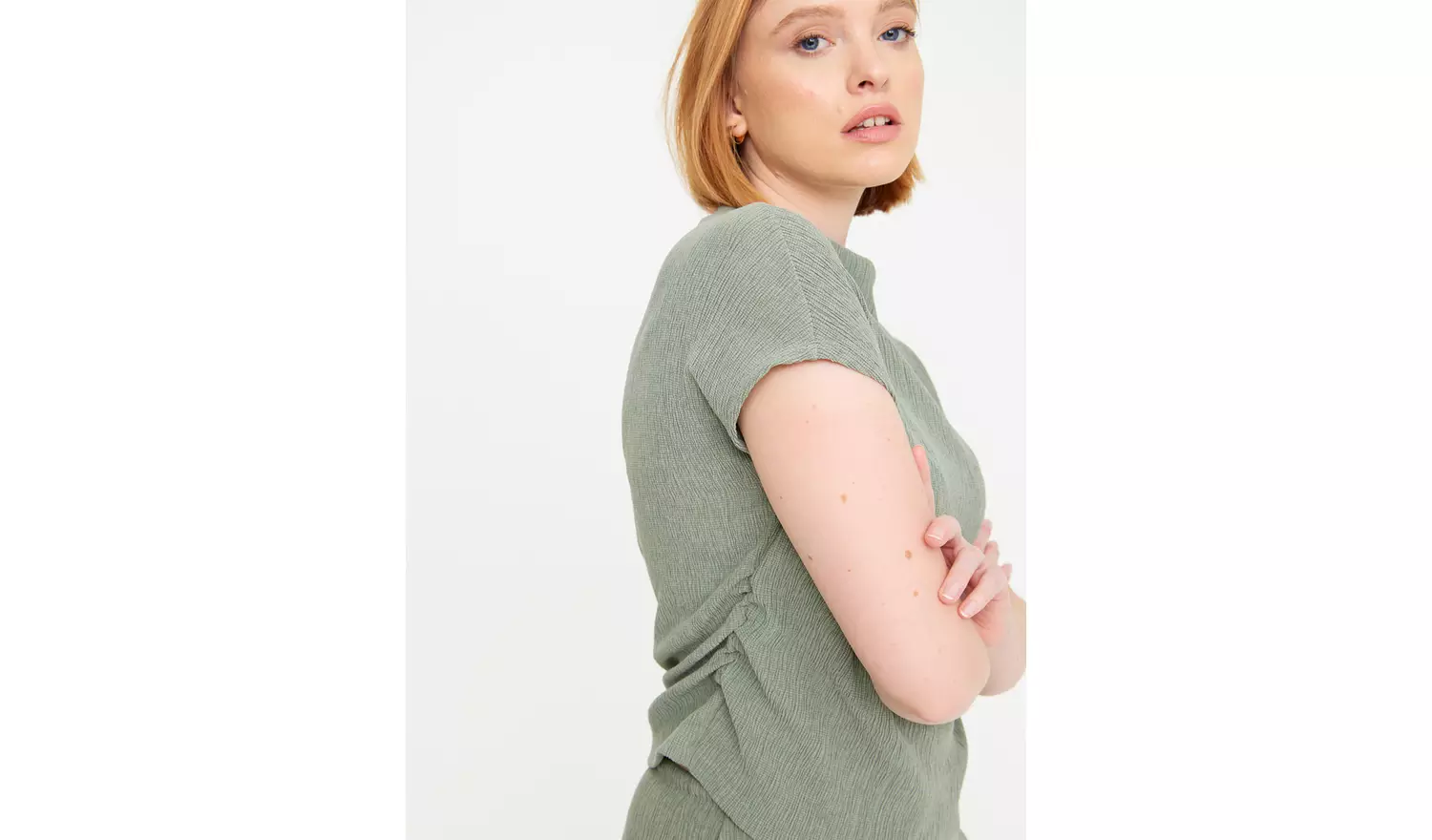 Khaki Textured High Neck Draped Top18