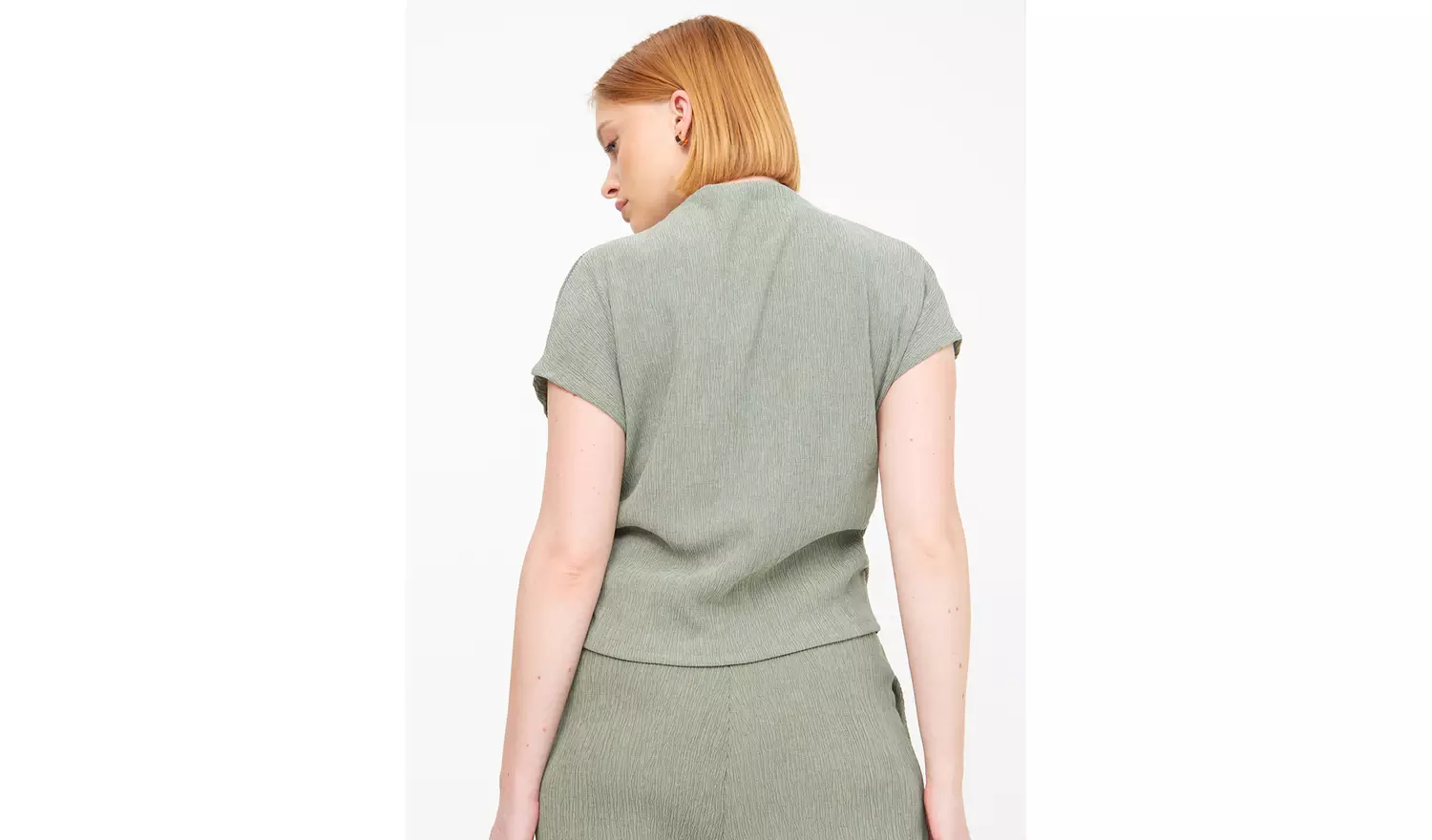 Khaki Textured High Neck Draped Top22