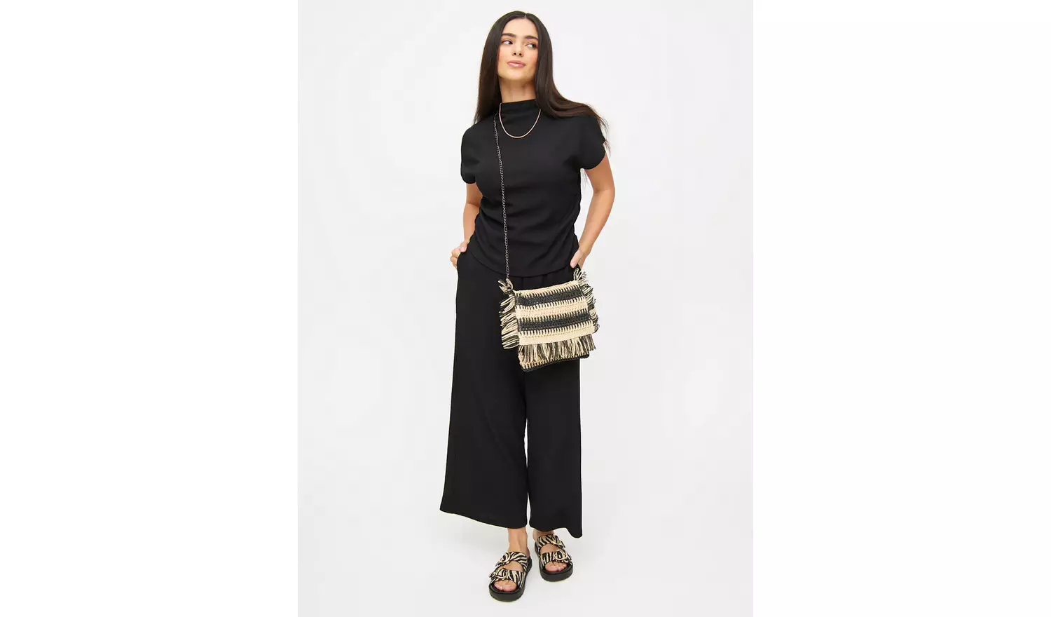 Black Textured High Neck Draped Coord Top 16