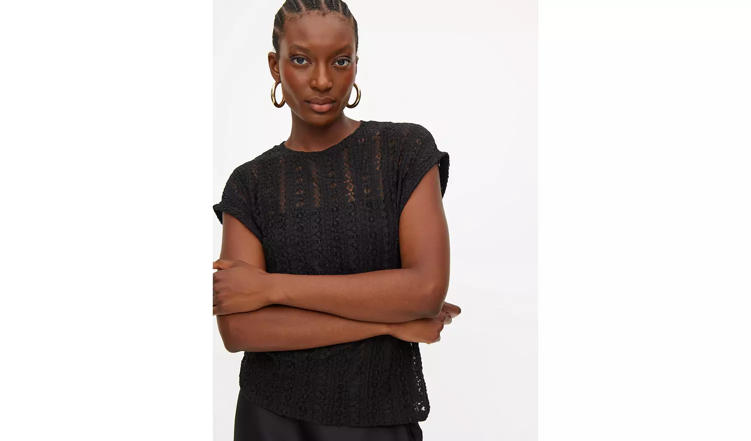 Black Openwork Lace T-Shirt 10