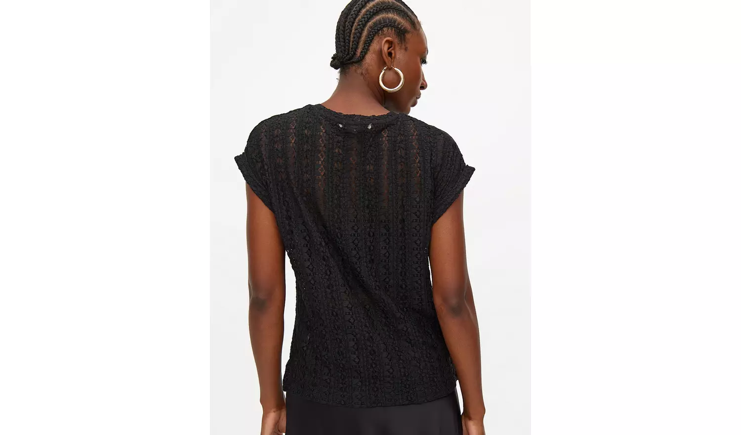 Black Openwork Lace T-Shirt 12