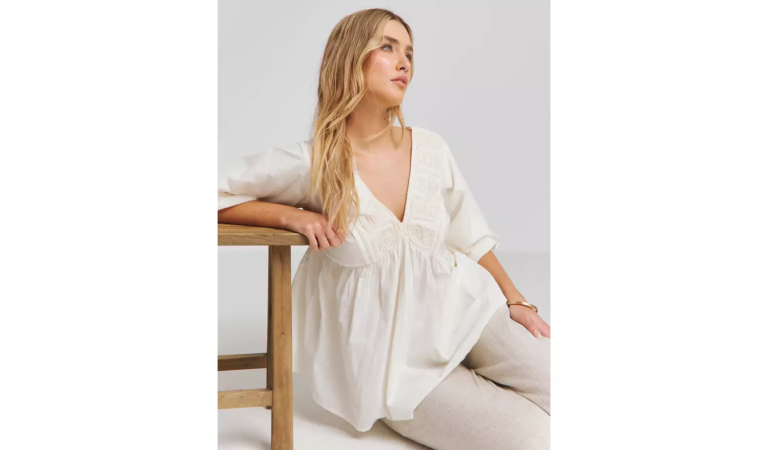 SIMPLY BE Embroidered Puff Sleeve V Neck Smock Top 18