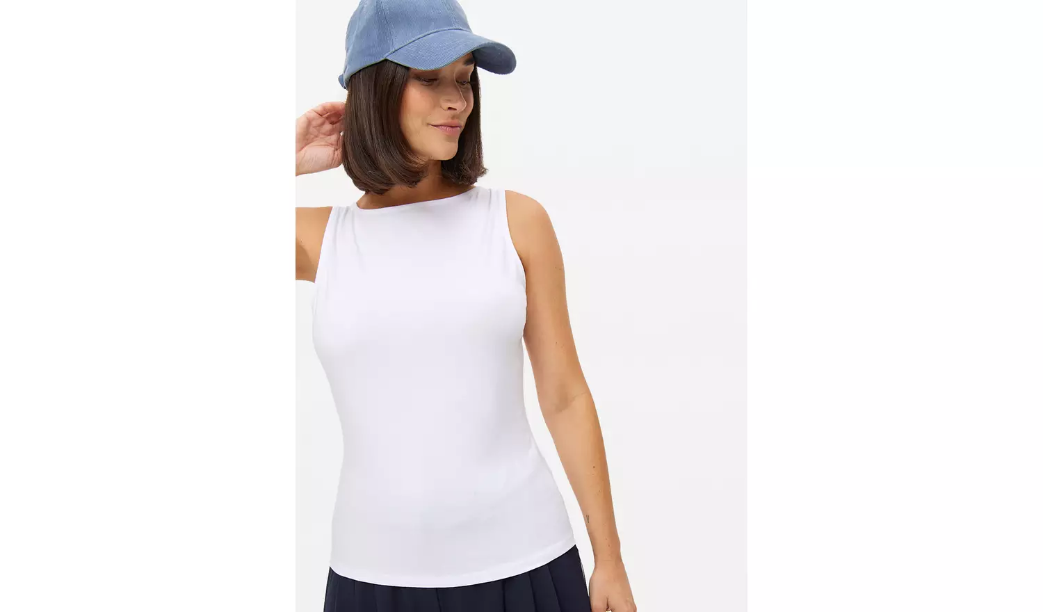 White Sleeveless Boat Neck Top 22