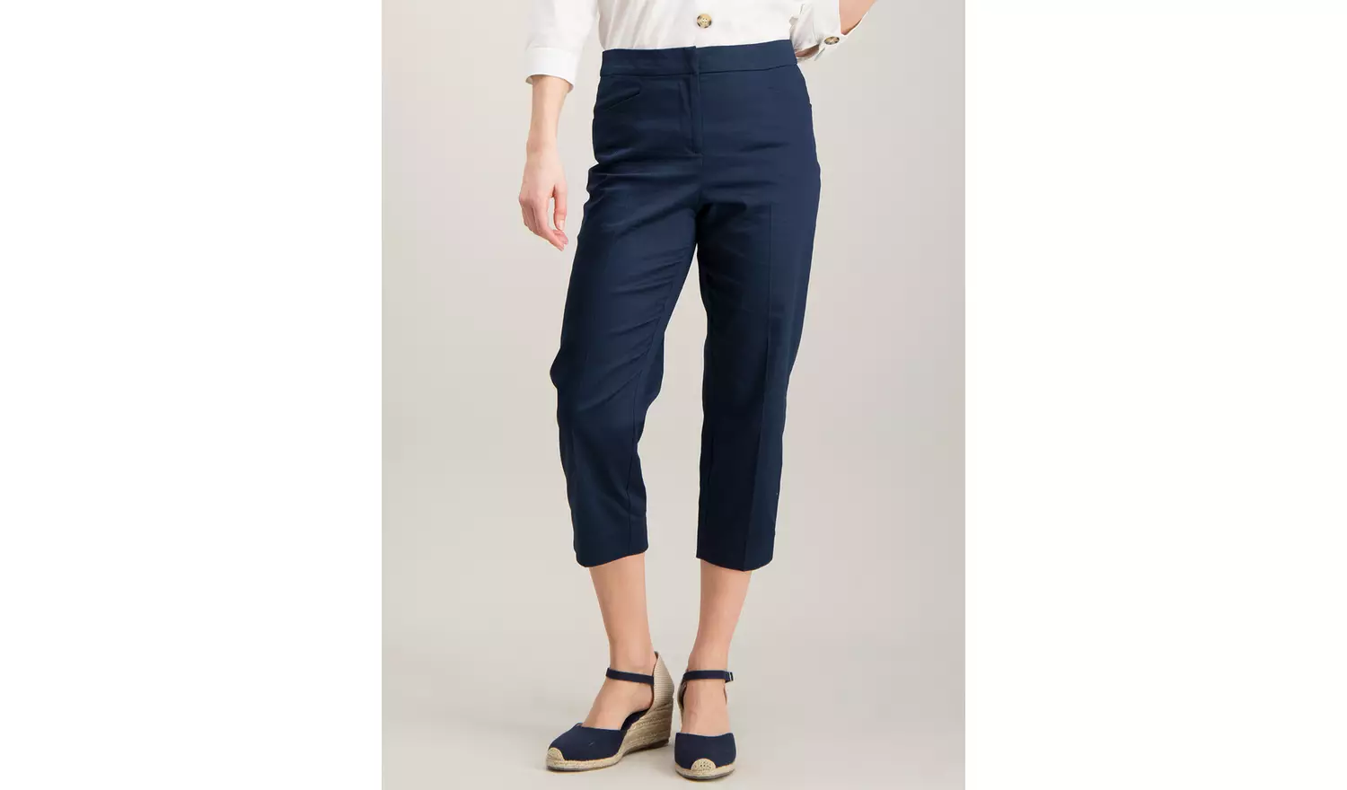 Navy Plain Capri Trousers - 24