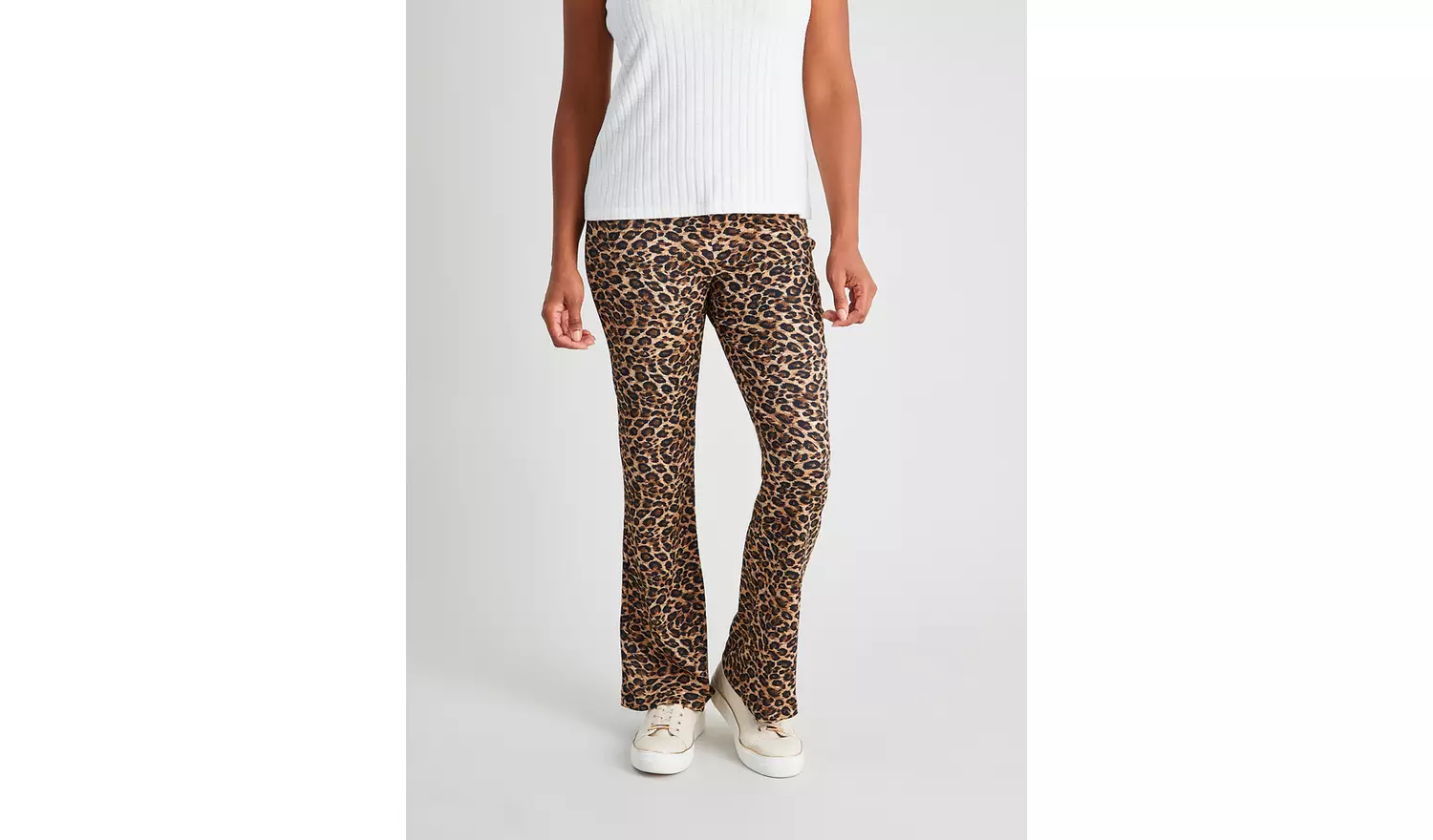 Leopard Print Textured Jersey Kick Flare Trousers - 8