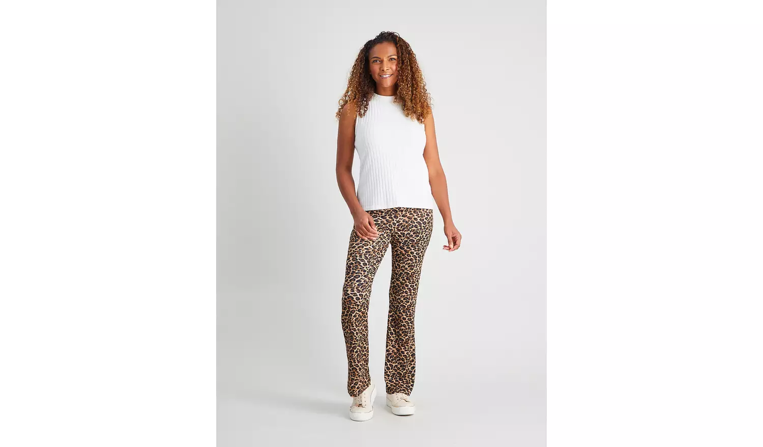 Leopard Print Textured Jersey Kick Flare Trousers - 8