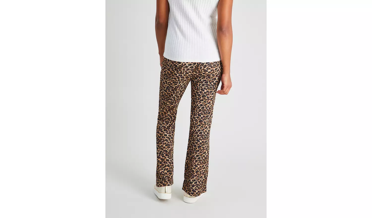 Leopard Print Textured Jersey Kick Flare Trousers - 8