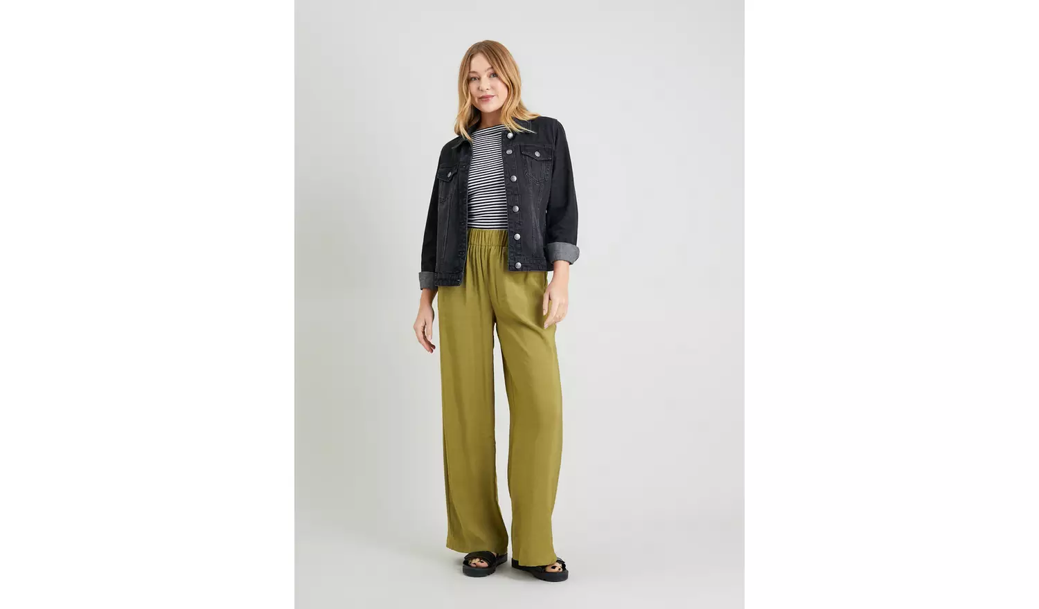 Dark Lime Crinkled Wide Leg Trousers With TENCEL™ Modal - 12