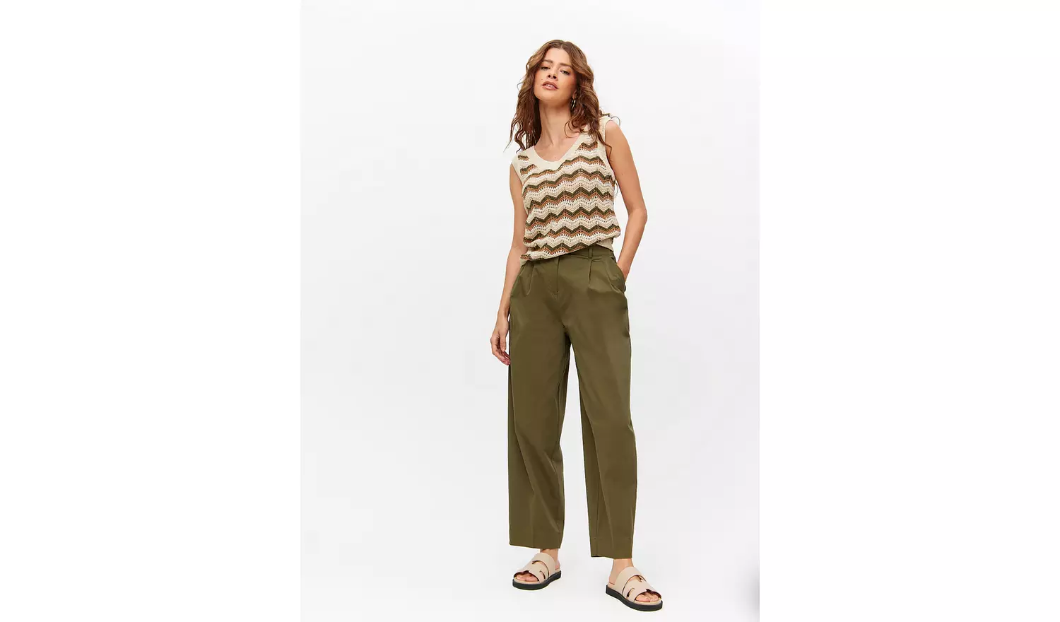Khaki Barrel Leg Chino Trousers 22S