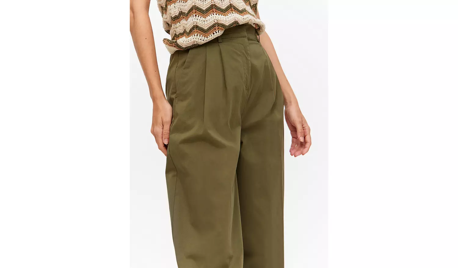 Khaki Barrel Leg Chino Trousers 8L
