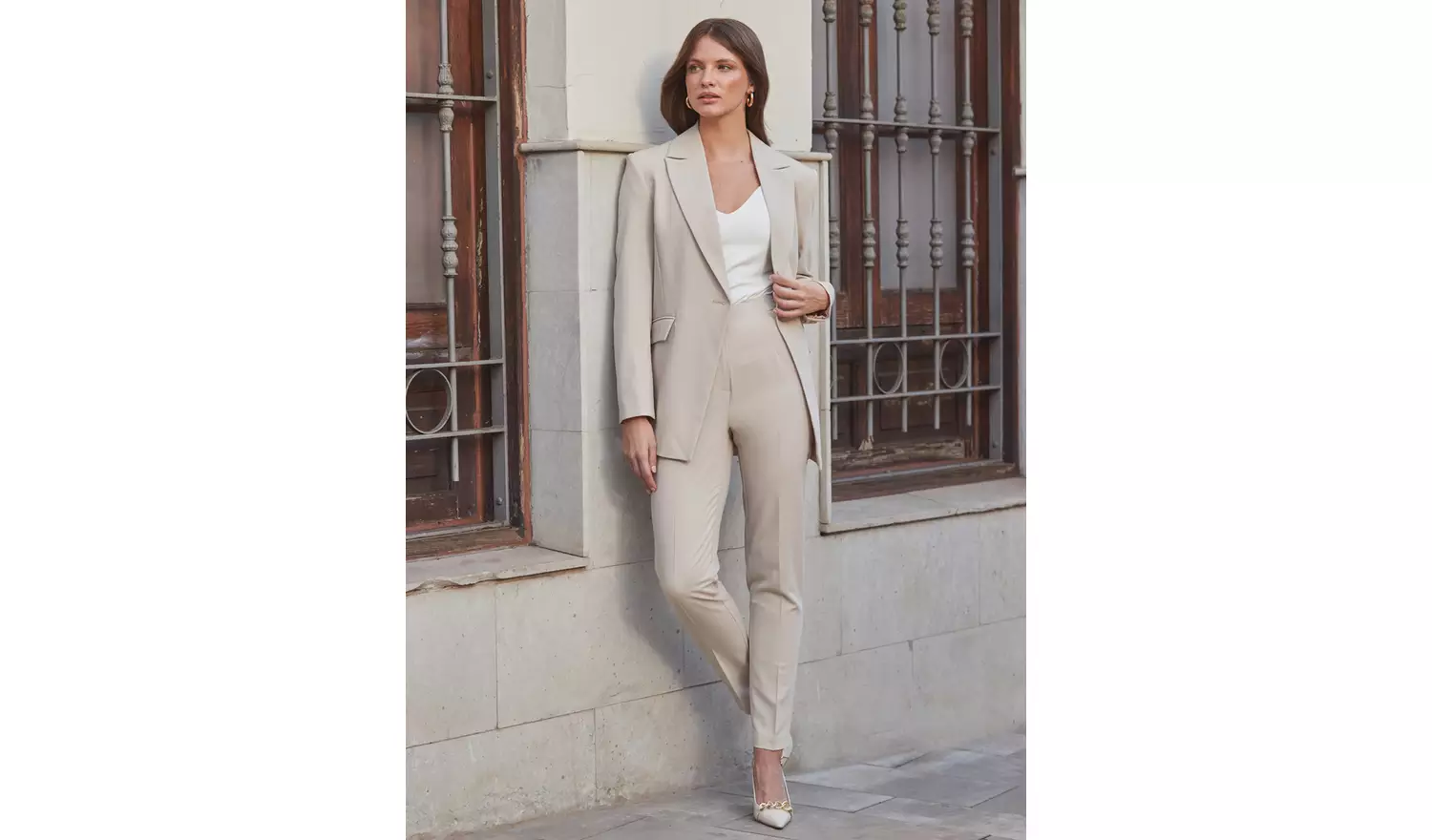 SOSANDAR Natural Slim Leg Trousers 14