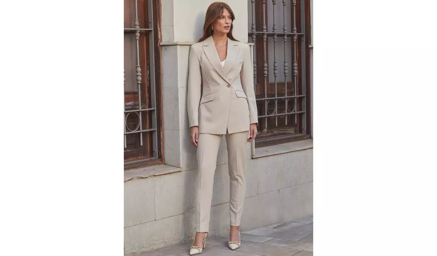 SOSANDAR Natural Slim Leg Trousers 18