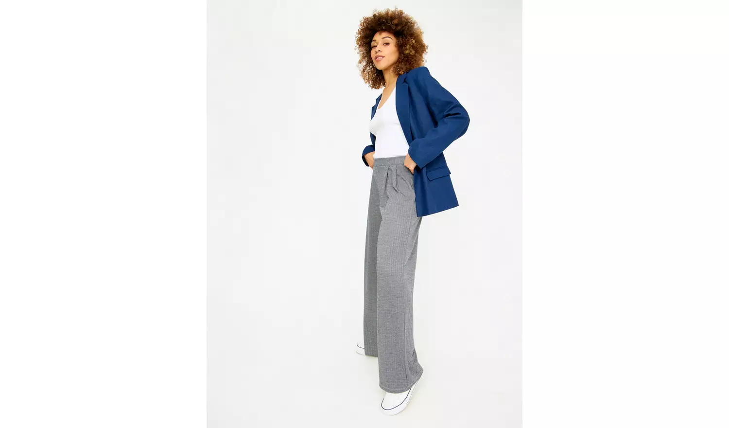 Grey Ponte Herringbone Trousers 8