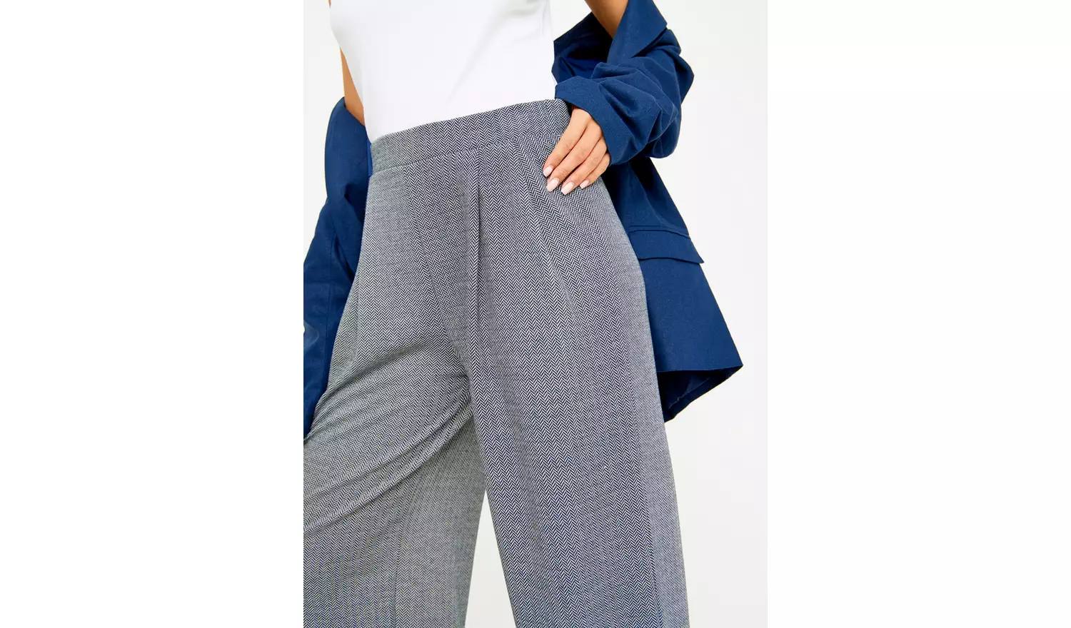 Grey Ponte Herringbone Trousers 14