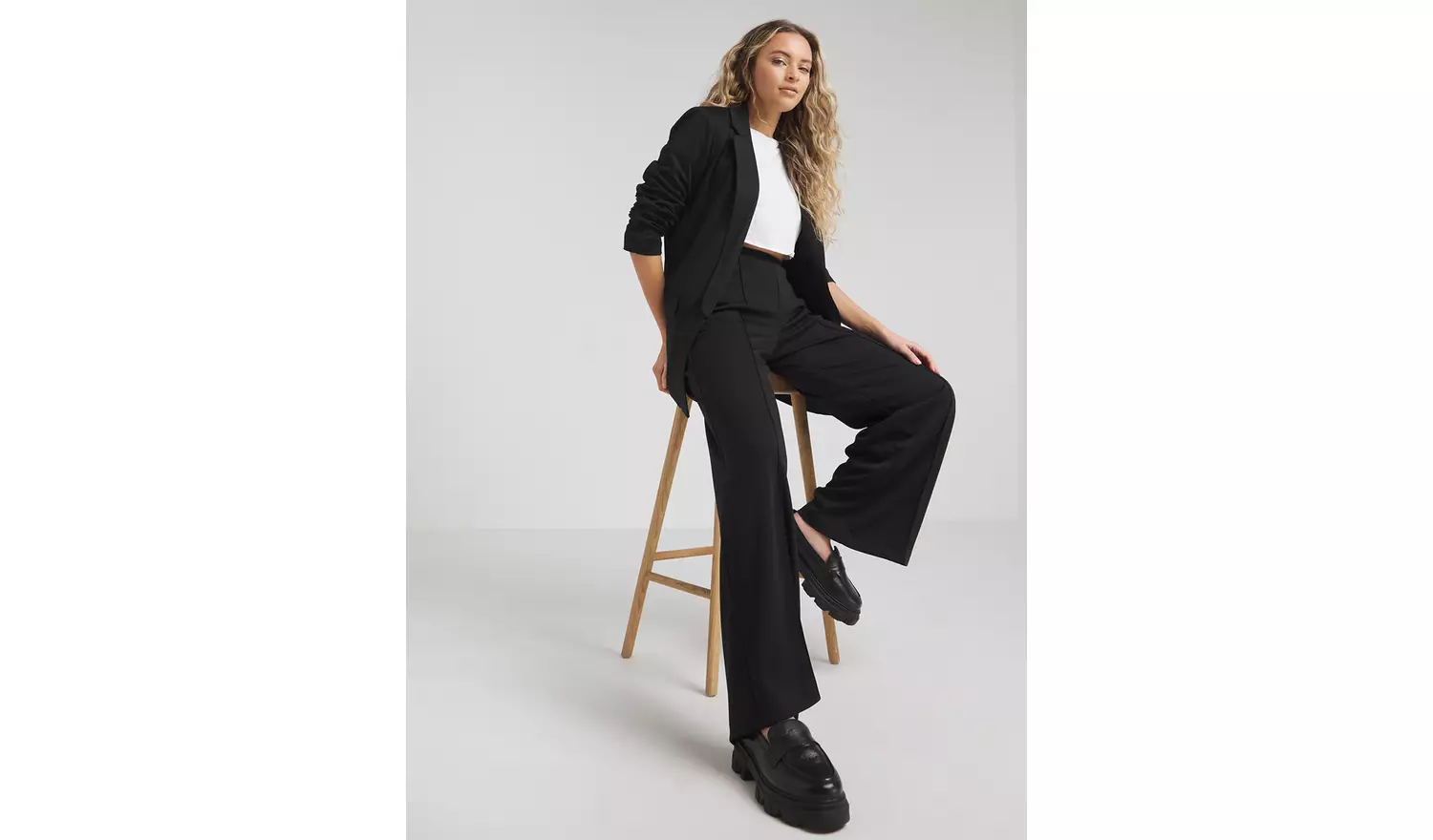 SIMPLY BE Black Ponte Wide Leg Trouser 30