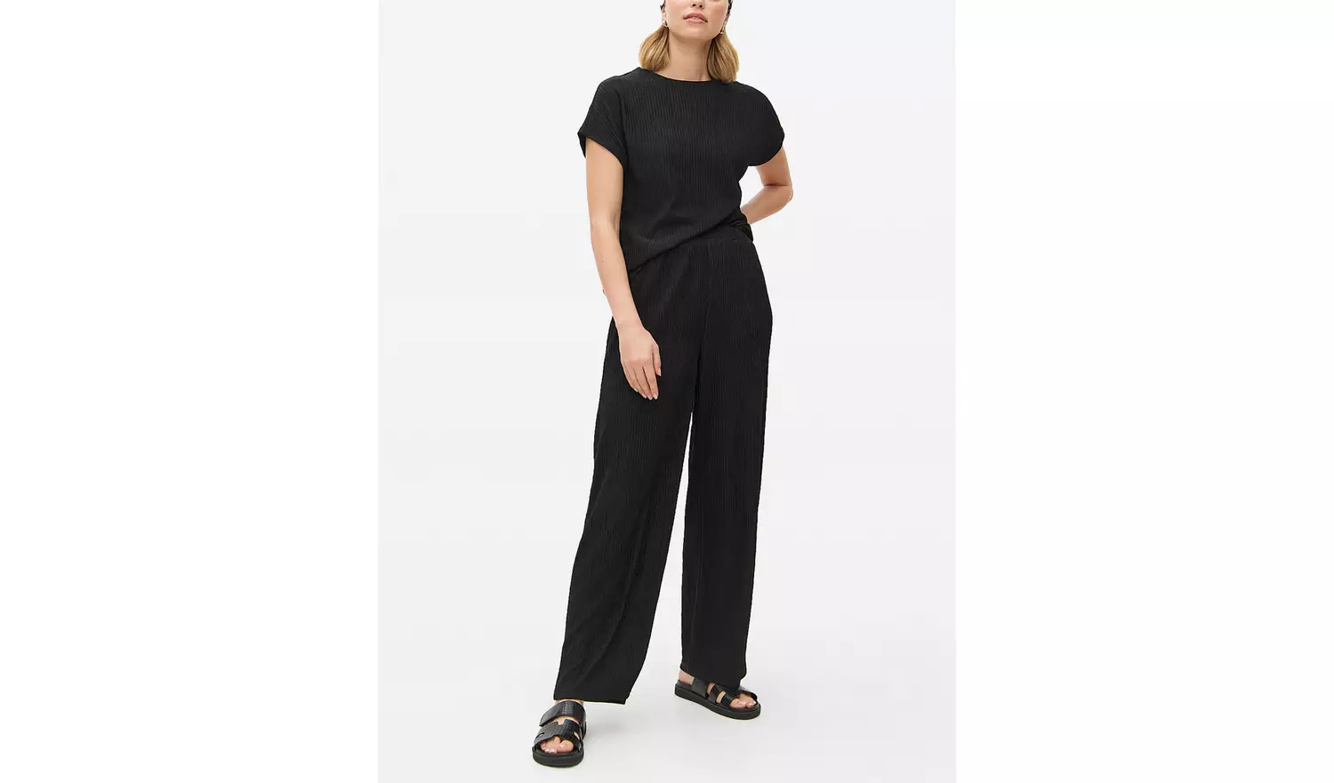 Black Wide Leg Textured Co-ord Trousers 22