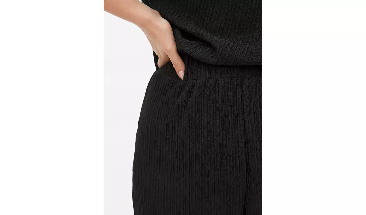Black Wide Leg Textured Co-ord Trousers 18
