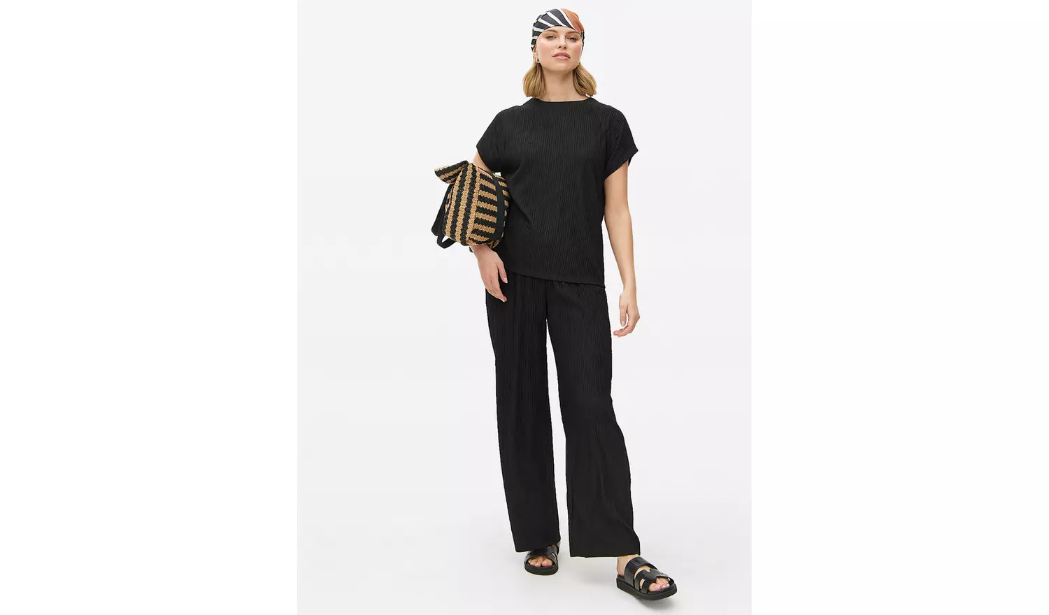Black Wide Leg Textured Co-ord Trousers 16