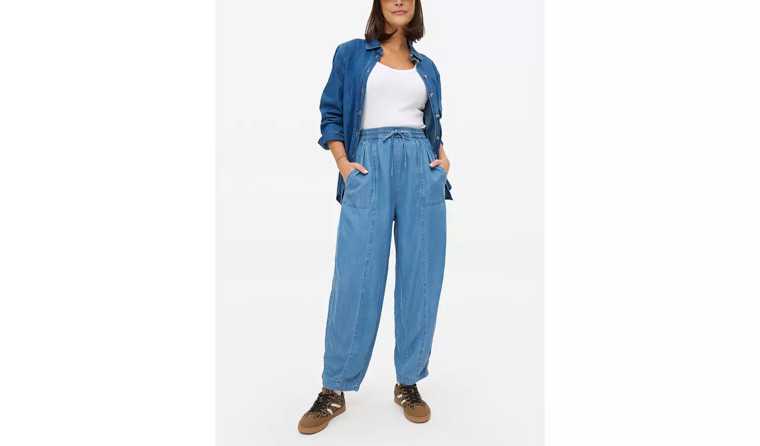 Mid Blue Chambray Barrel Leg Trousers14