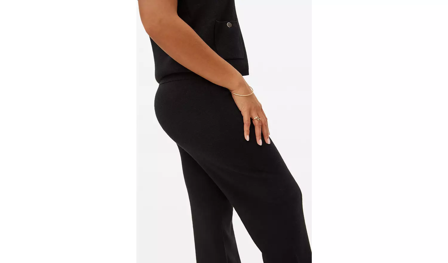 Black Compact Knitted Wide Leg Co-ord Trousers M