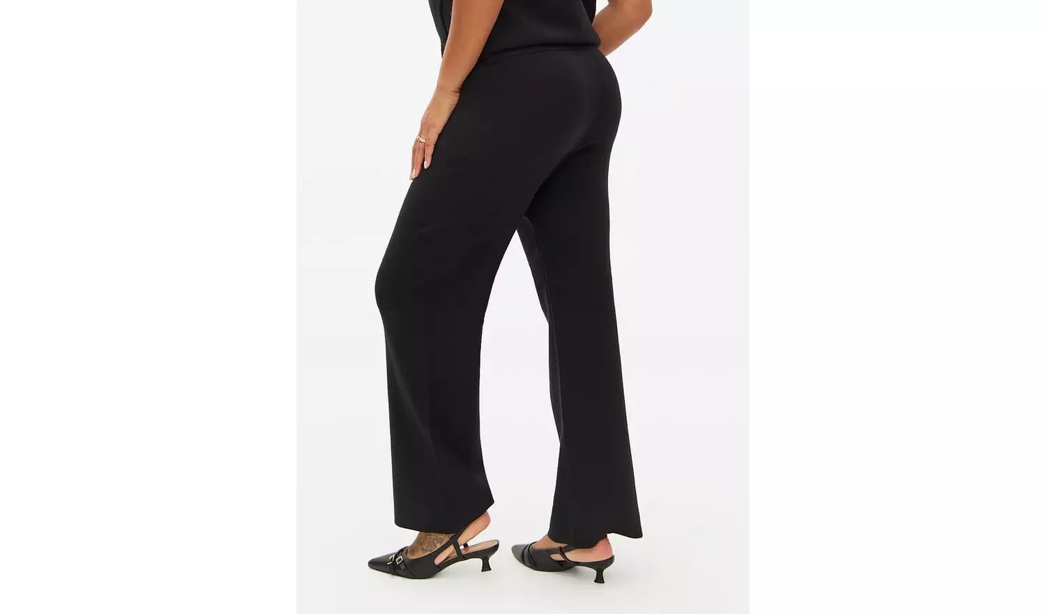 Black Compact Knitted Wide Leg Co-ord Trousers XL