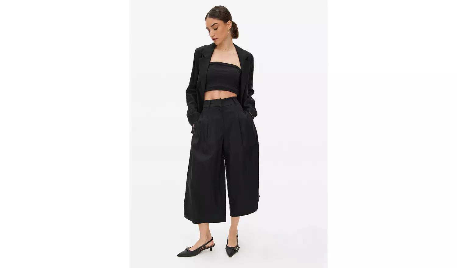 Black Linen Blend Co-ord Culottes 10