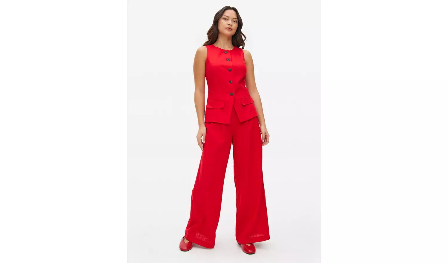 Red Linen Ultra Wide Co-ord Trousers10S