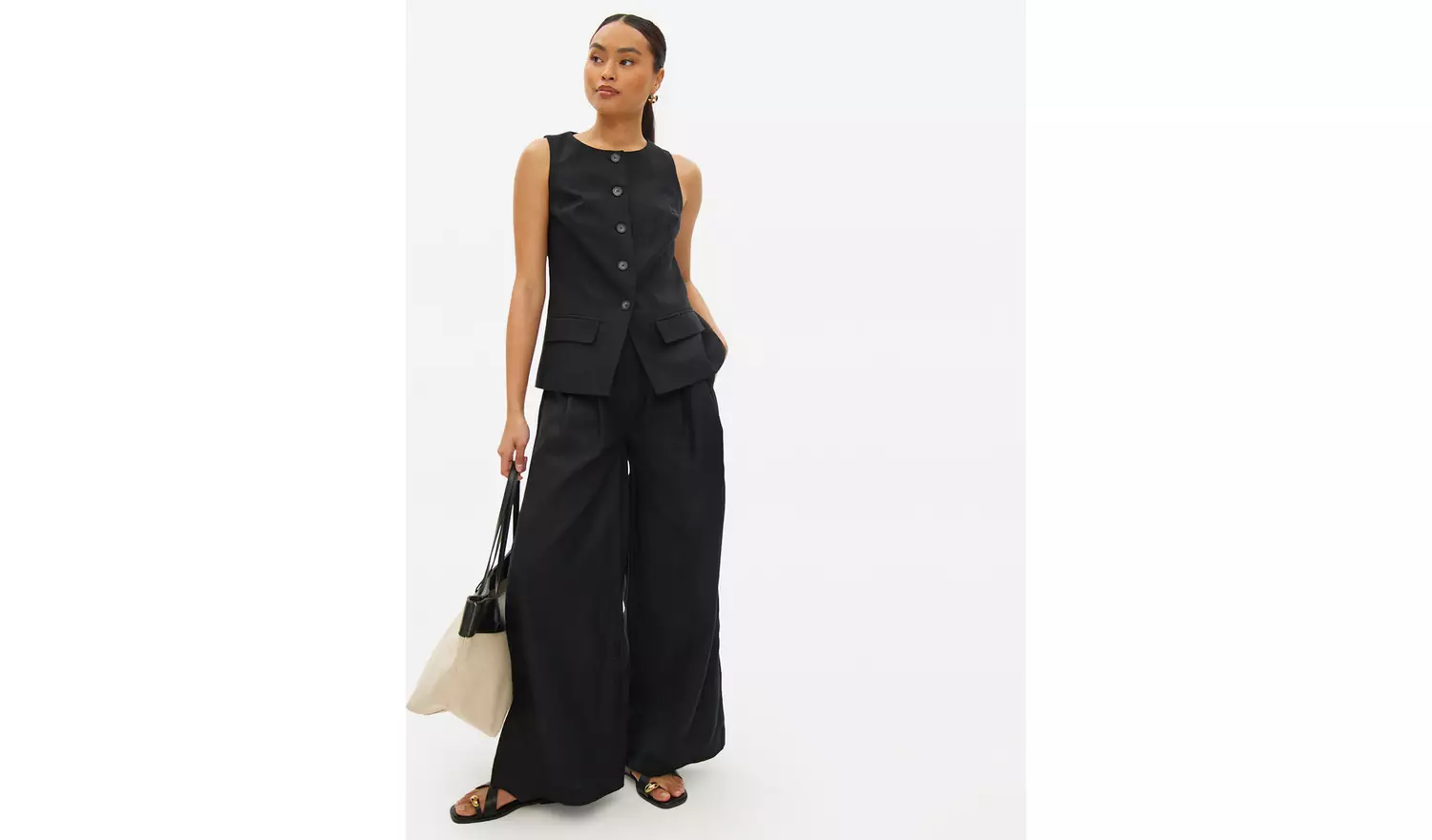 Black Linen Ultra Wide Co-ord Trousers 12S