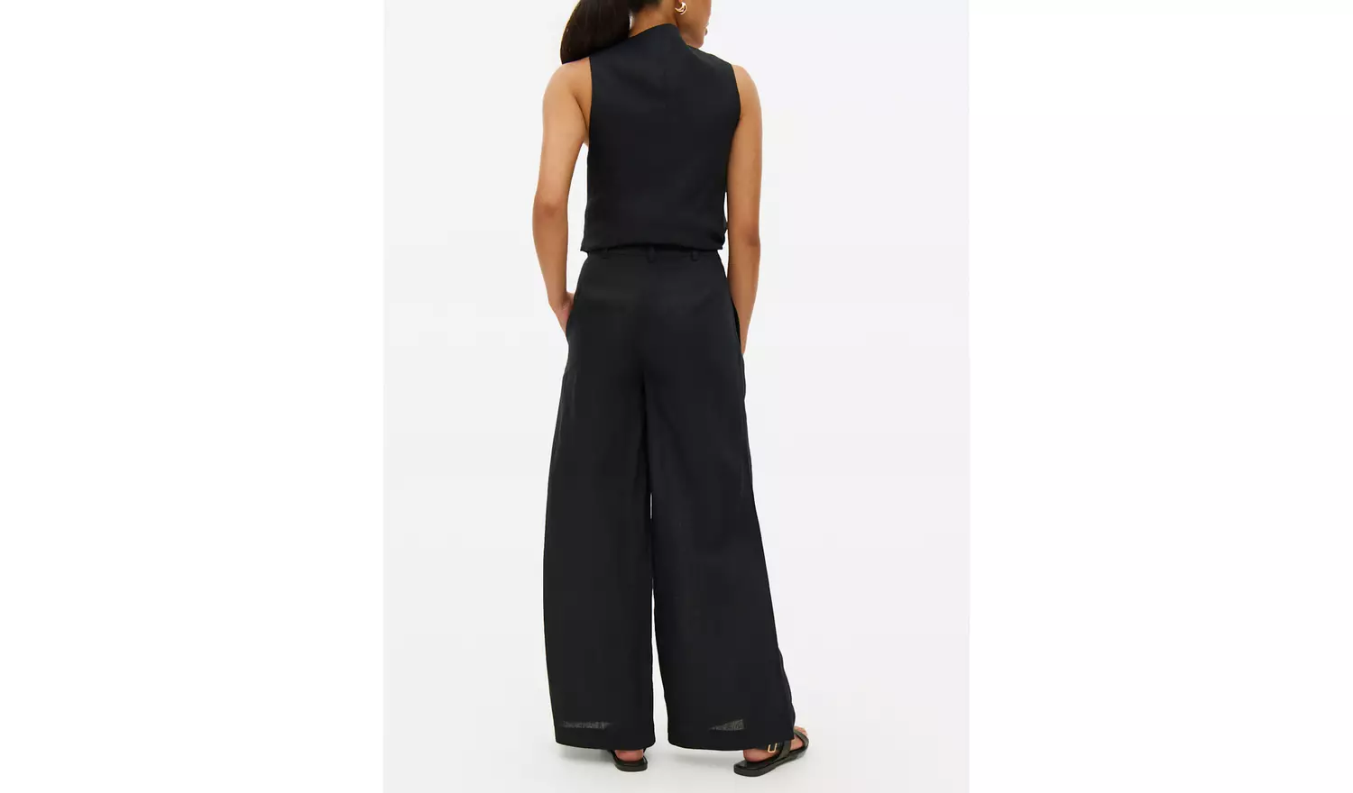 Black Linen Ultra Wide Co-ord Trousers 12R