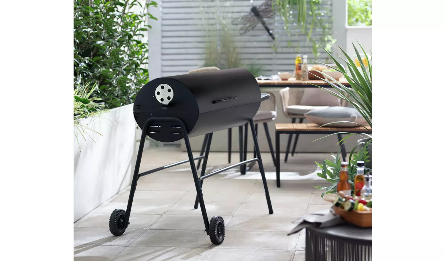 Argos Home Drum Charcoal BBQ With Cover & Utensils