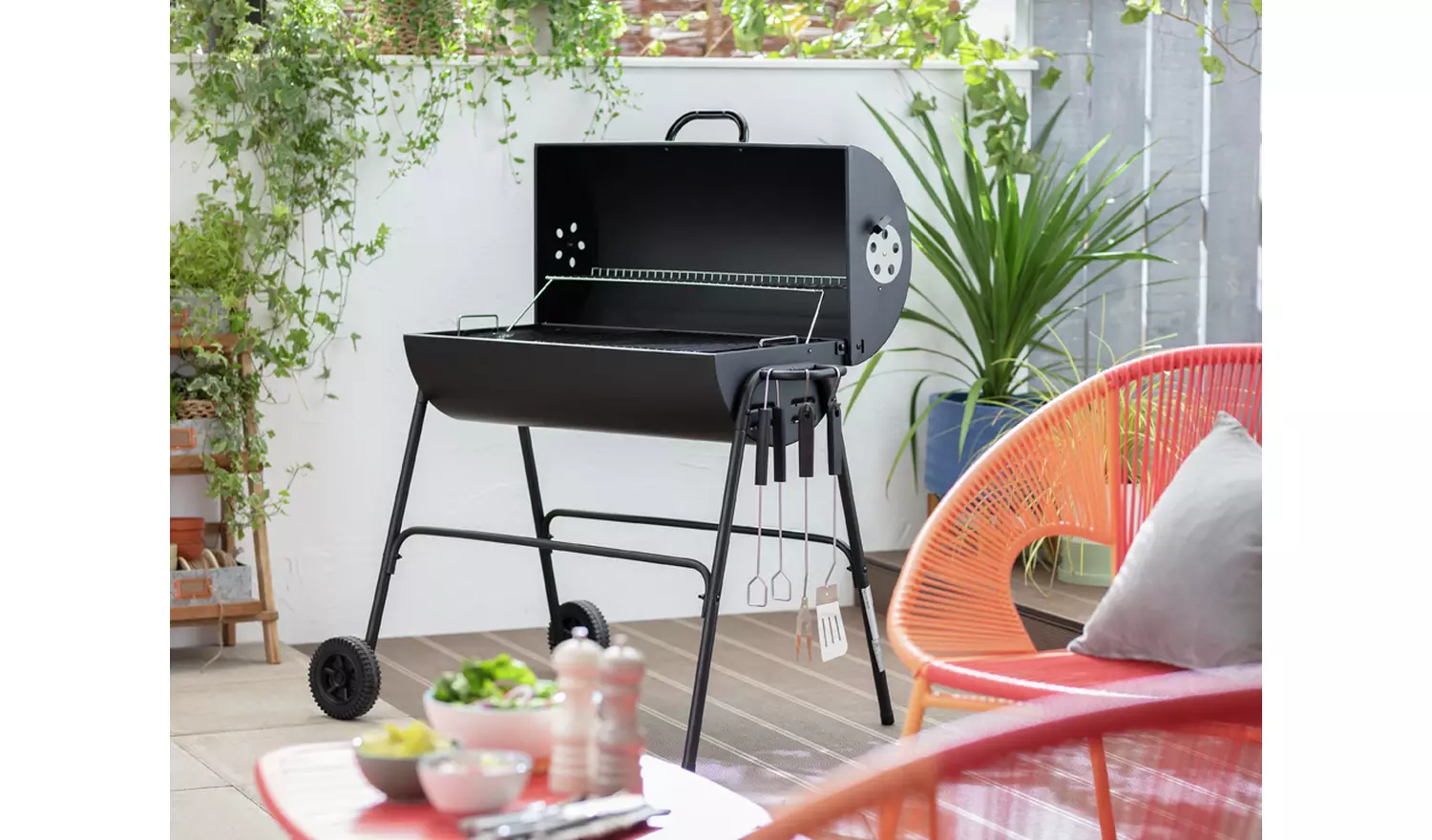 Argos Home Drum Charcoal BBQ With Cover & Utensils