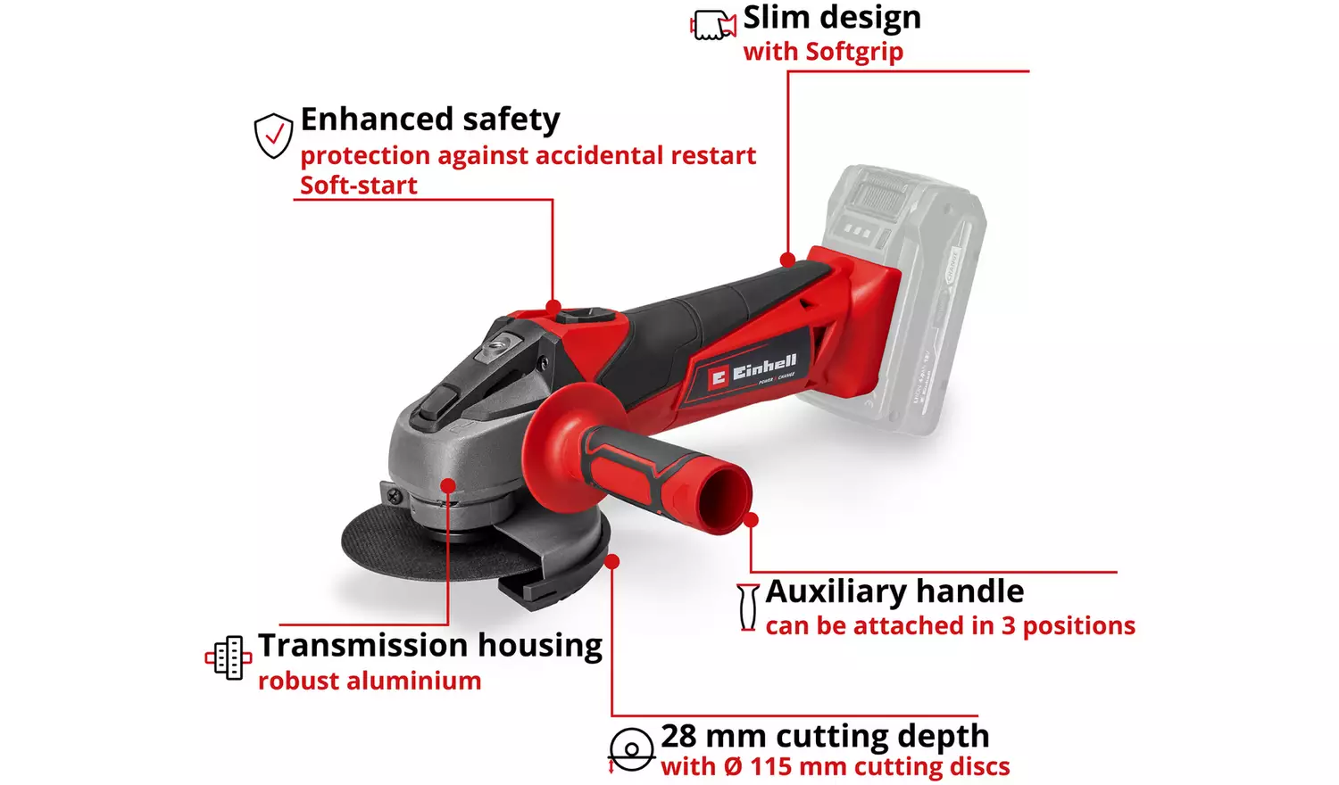 Einhell Power X-Change Cordless Light Weighted Angle Grinder