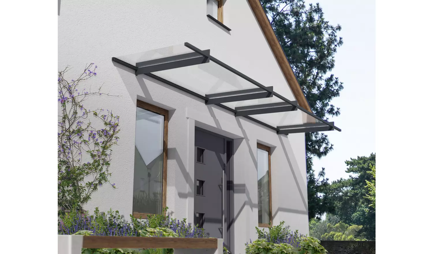 Palram Canopia 410mm Nancy Door Awning - Grey Clear