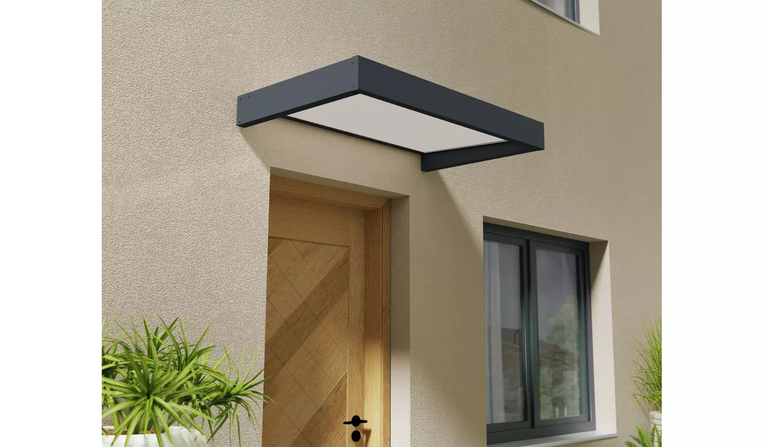 Palram Canopia 1600mm Sophia Door Awning Grey White Opal
