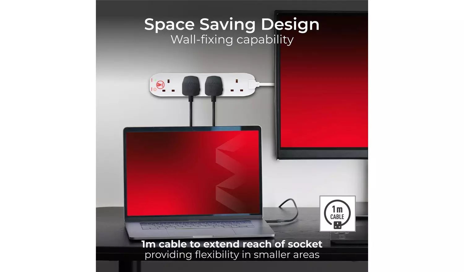 Masterplug 4 Socket 1m Surge Protected Extension Lead