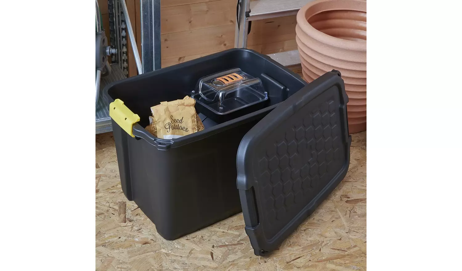 Strata 60L Heavy Duty Plastic Storage Boxes with Lid - Black
