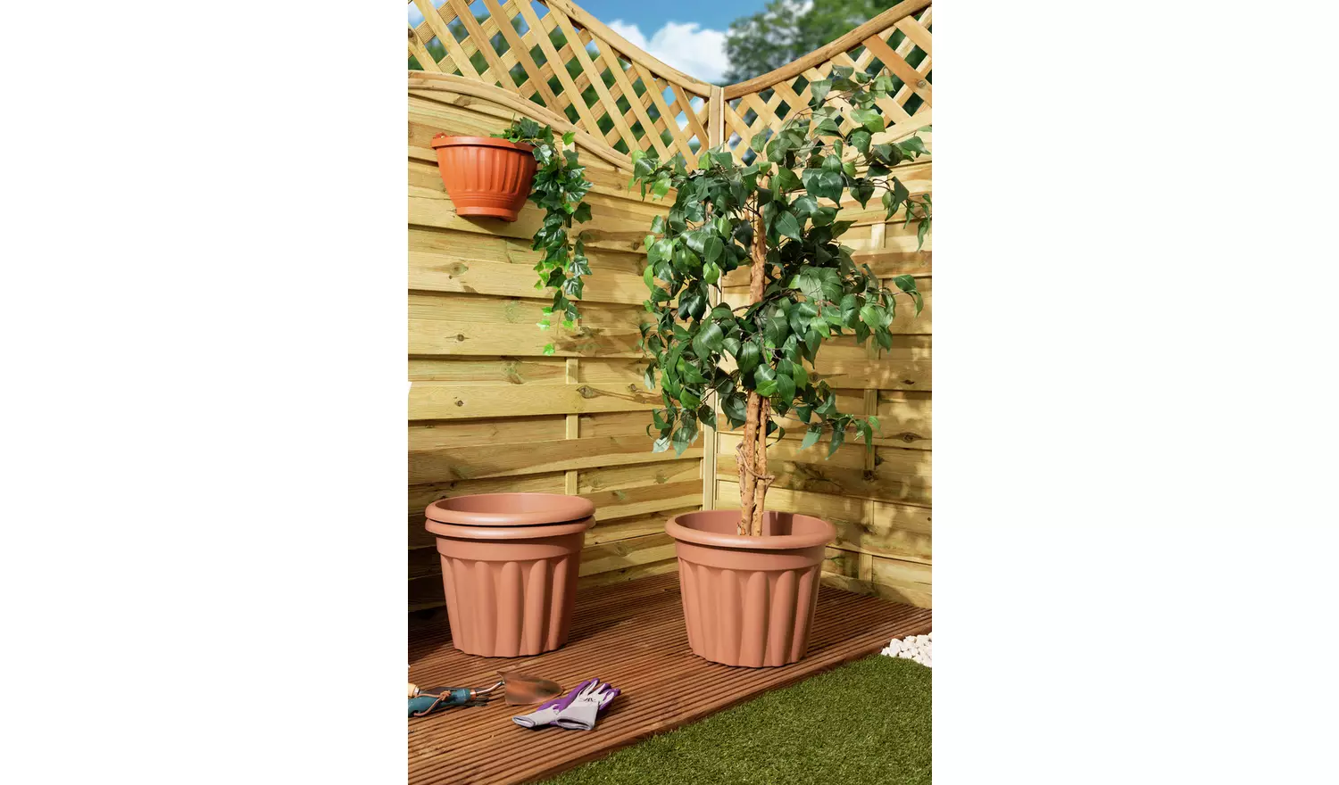 Wham 40cm Round Vista Plastic Planter - Set of 3, Terracotta