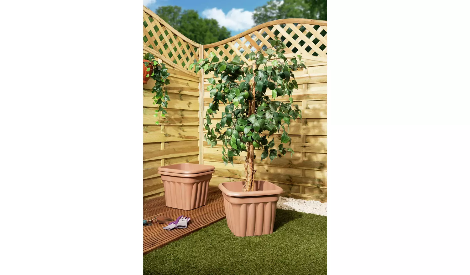 Wham 40cm Square Vista Plastic Planter- Set of 3, Terracotta