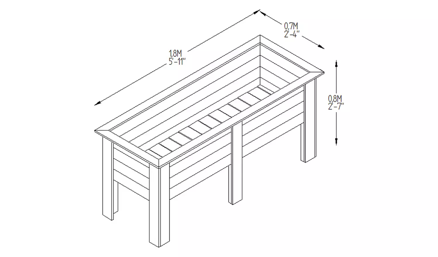 Forest 1.8m Deep Root Wooden Planter