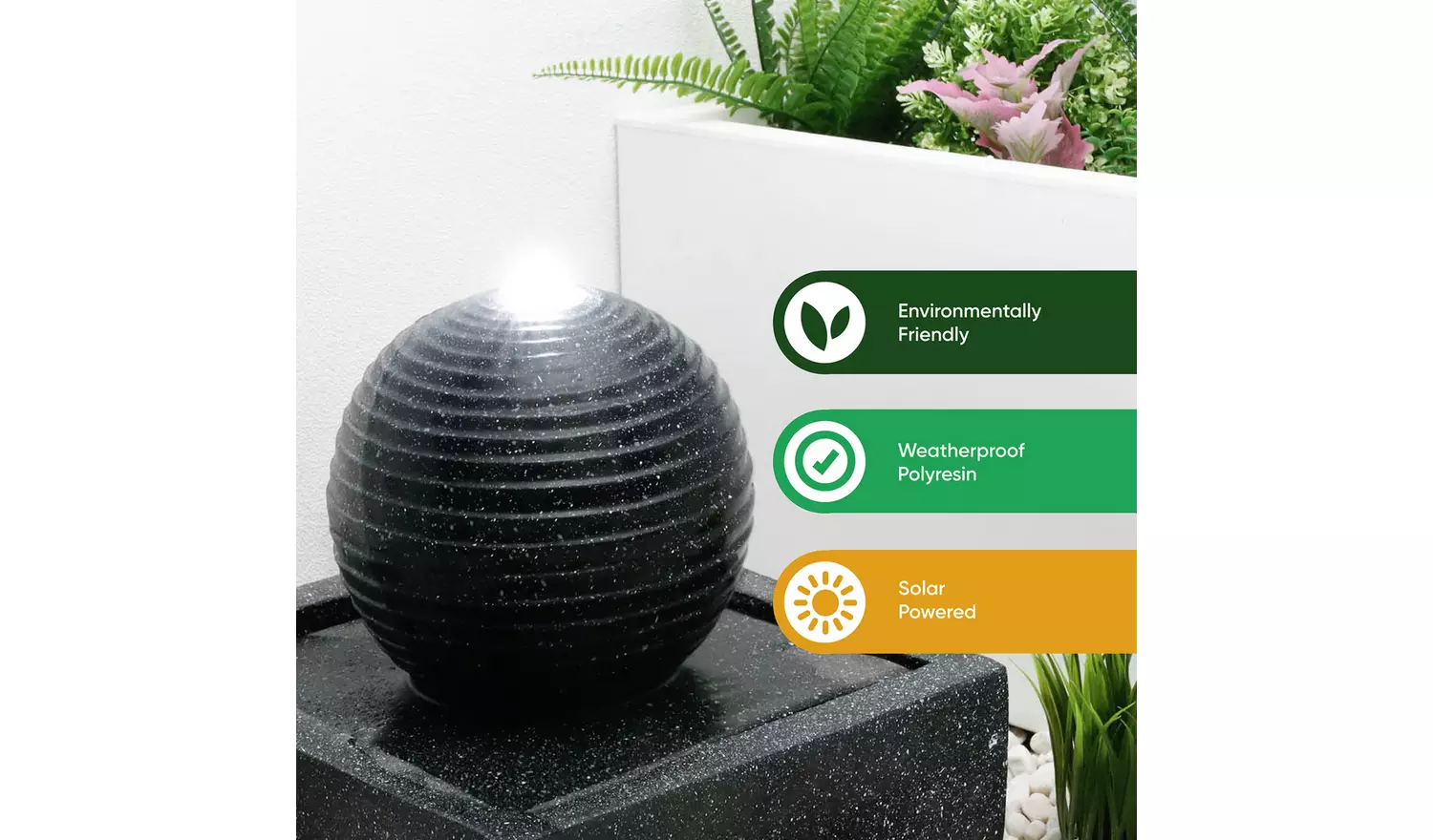 Gardenwize Solar Square Water Feature - Black Ball
