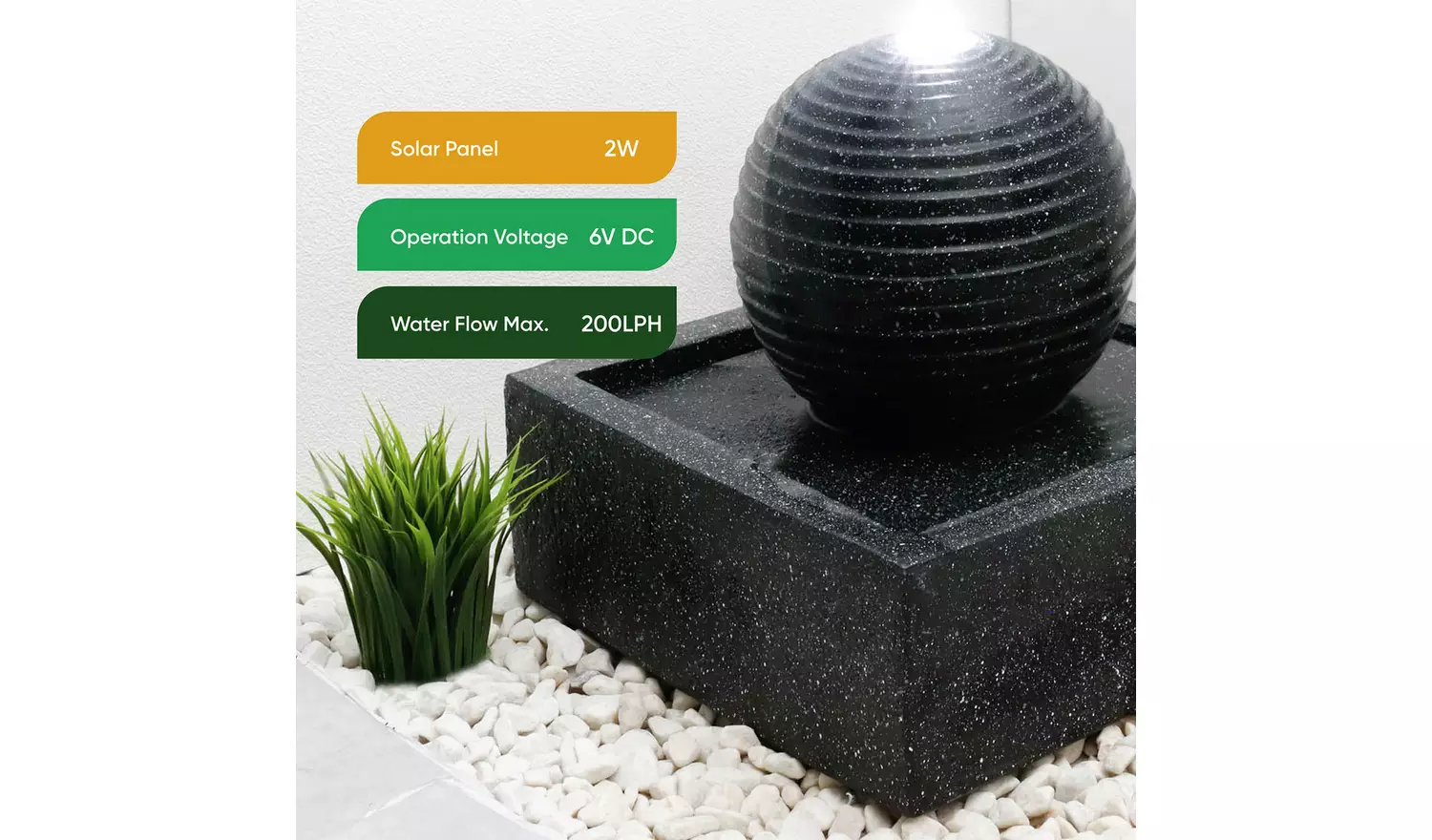 Gardenwize Solar Square Water Feature - Black Ball